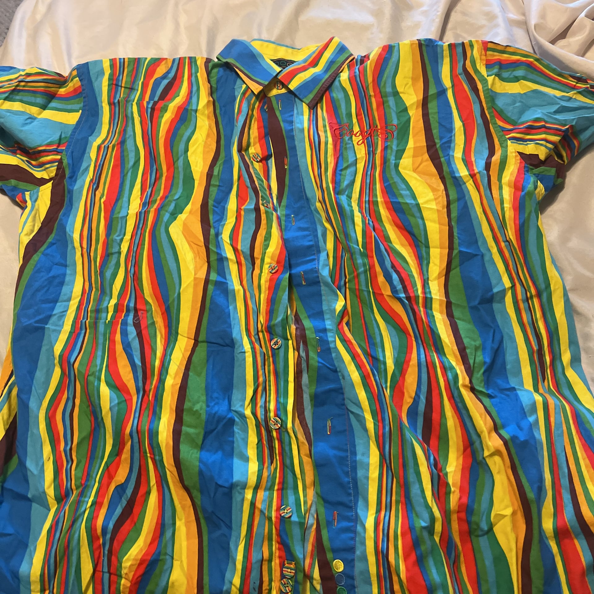 Vintage Coogi Silk Patterned Short Sleeve Button-Up Shirt
